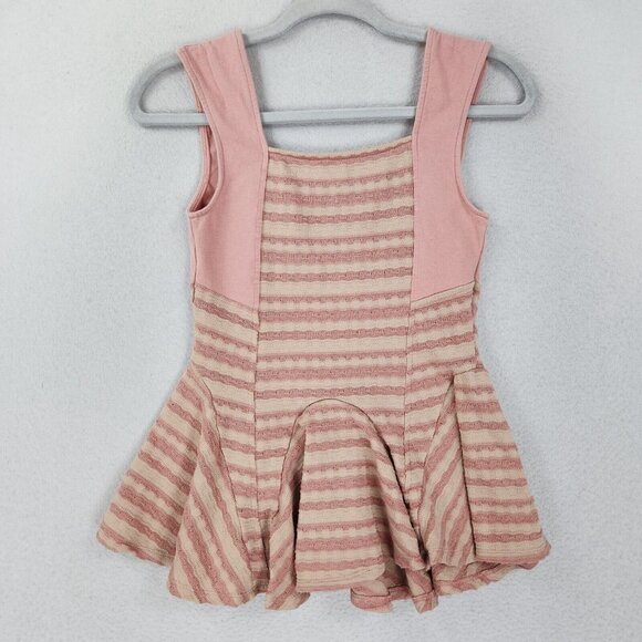 Free People Shirt Womens Extra Small Pink Cream Striped Peplum Tank Top Knit - Picture 12 of 13